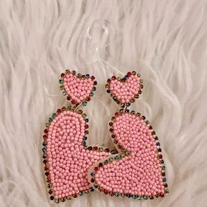 Light Pink Heart Seed Bead Stud Dangle Earrings